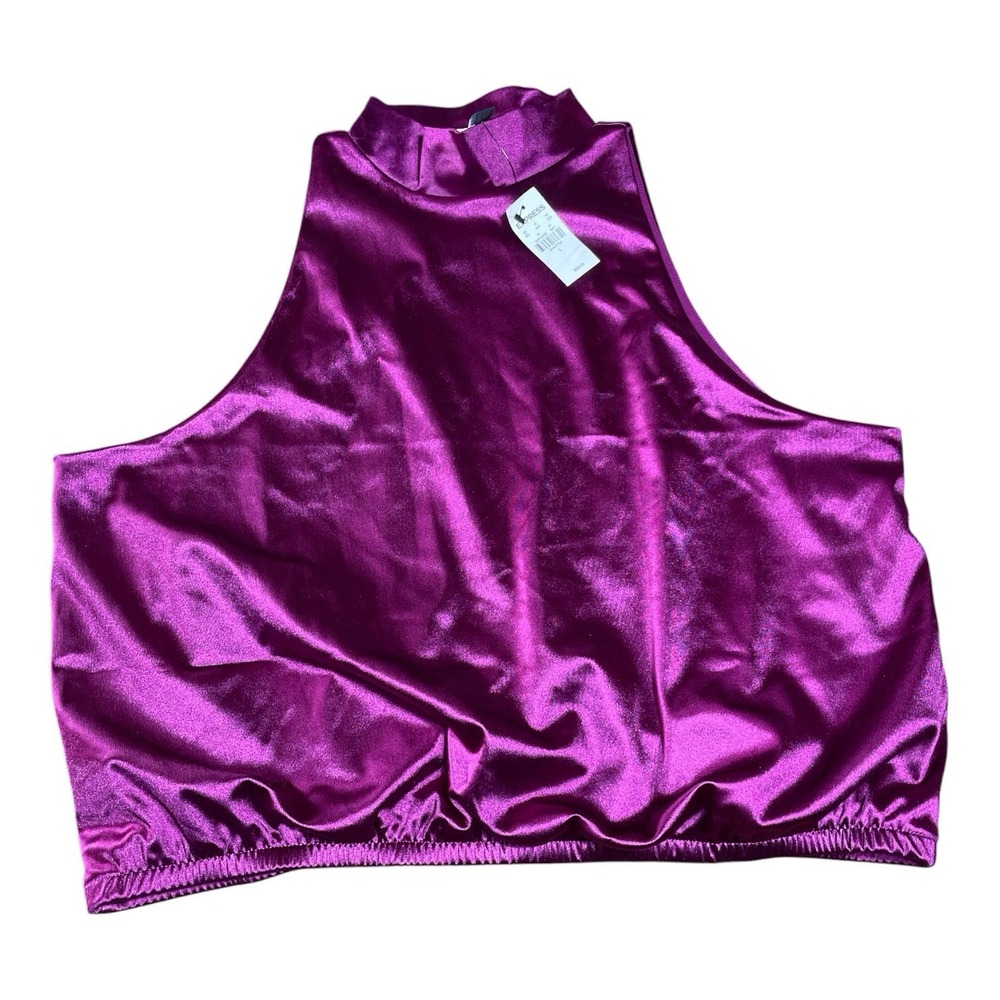 Express L Magenta Bubble Crop Top Racer Back Mock Turtle